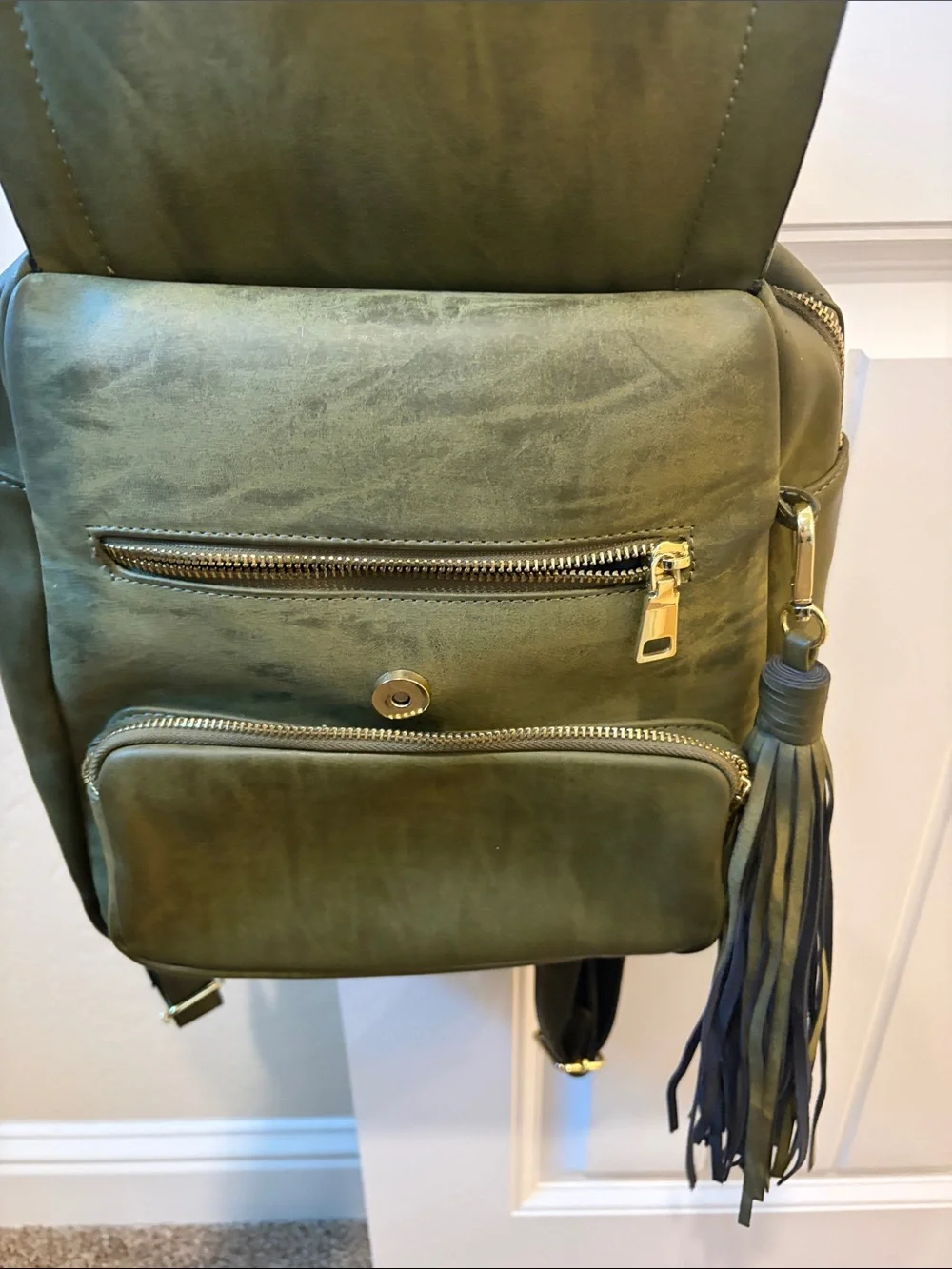 Steve Madden Olive Green Leather Tassel Backpack